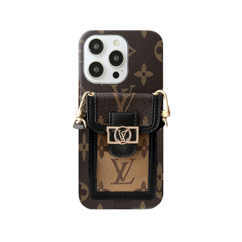 MONOGRAM DAUPHINE IPHONE CASE WITH CARD HOLDER AND STRAP BLACK