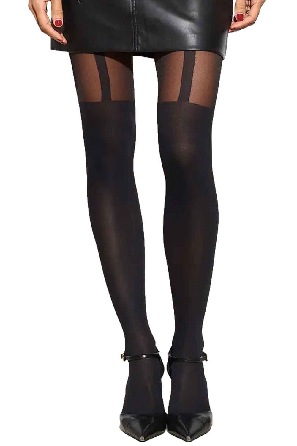 Mock Suspender Tights Black