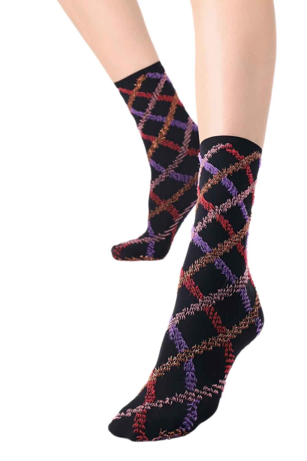 Fur Tartan Ankle Socks