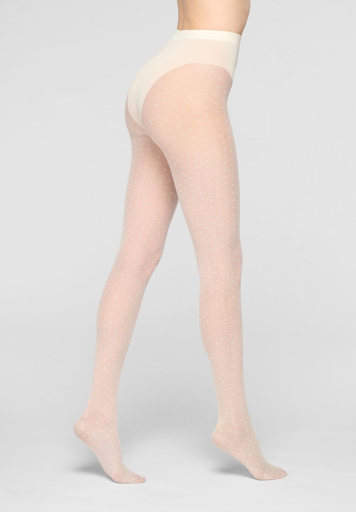Tulle-effect Sheer Tights with Micro Polka Dots Plumetis 30 - Wool White
